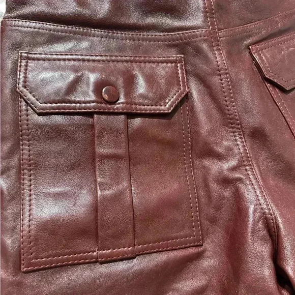 Rare! Ganni 100% lamb leather burgundy high waisted shorts sz 36 FR US 4 fall - Picture 8 of 14